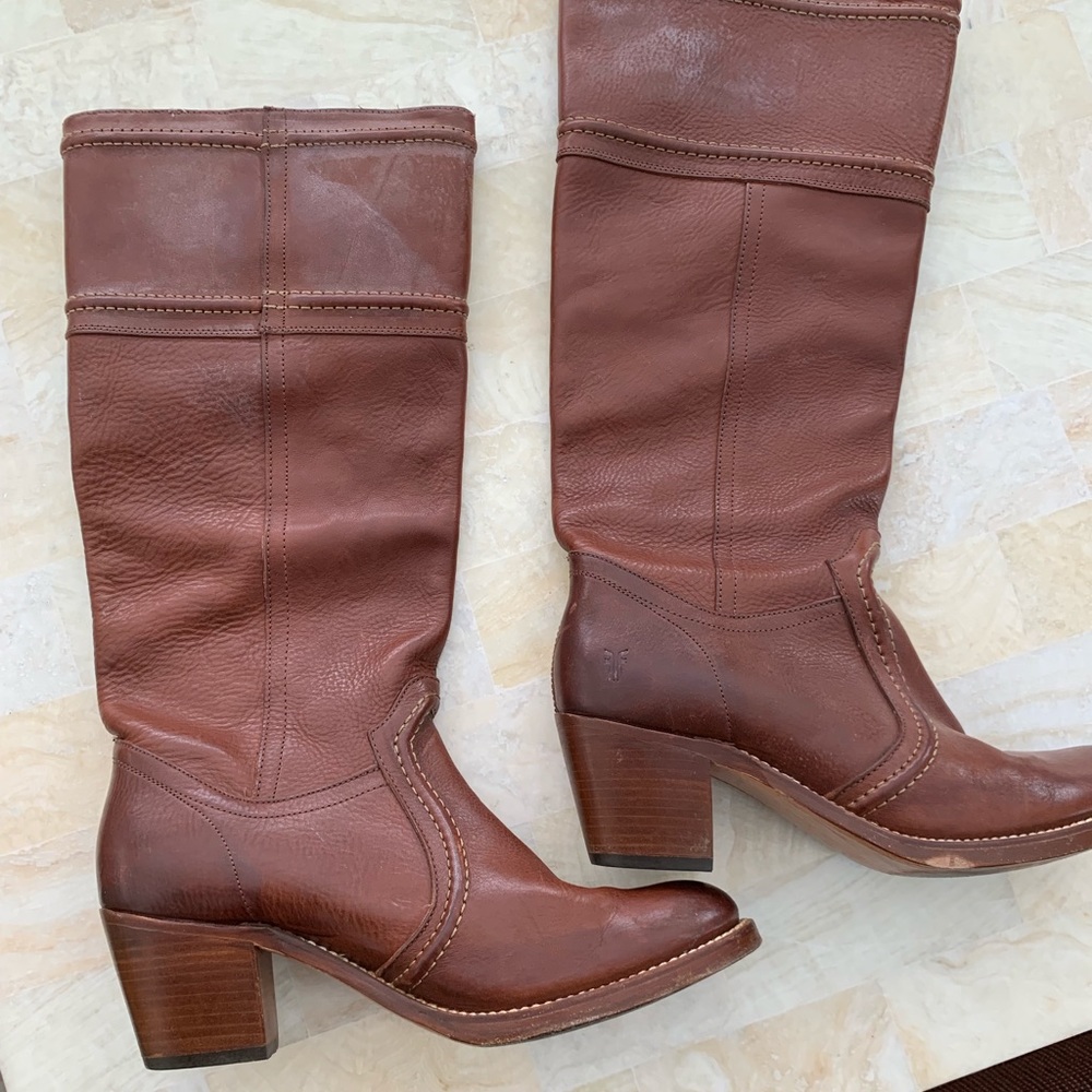 Frye Knee High Heeled Leather Boots